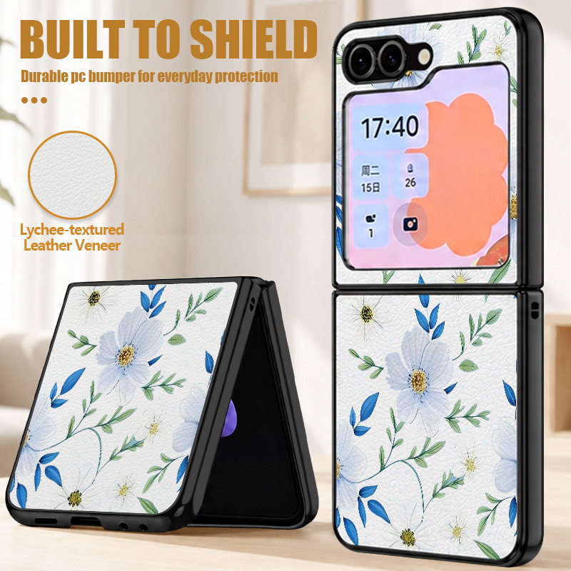 Phone Cases Z Fold 7 - Simple Flower Pattern PU Leather Phone