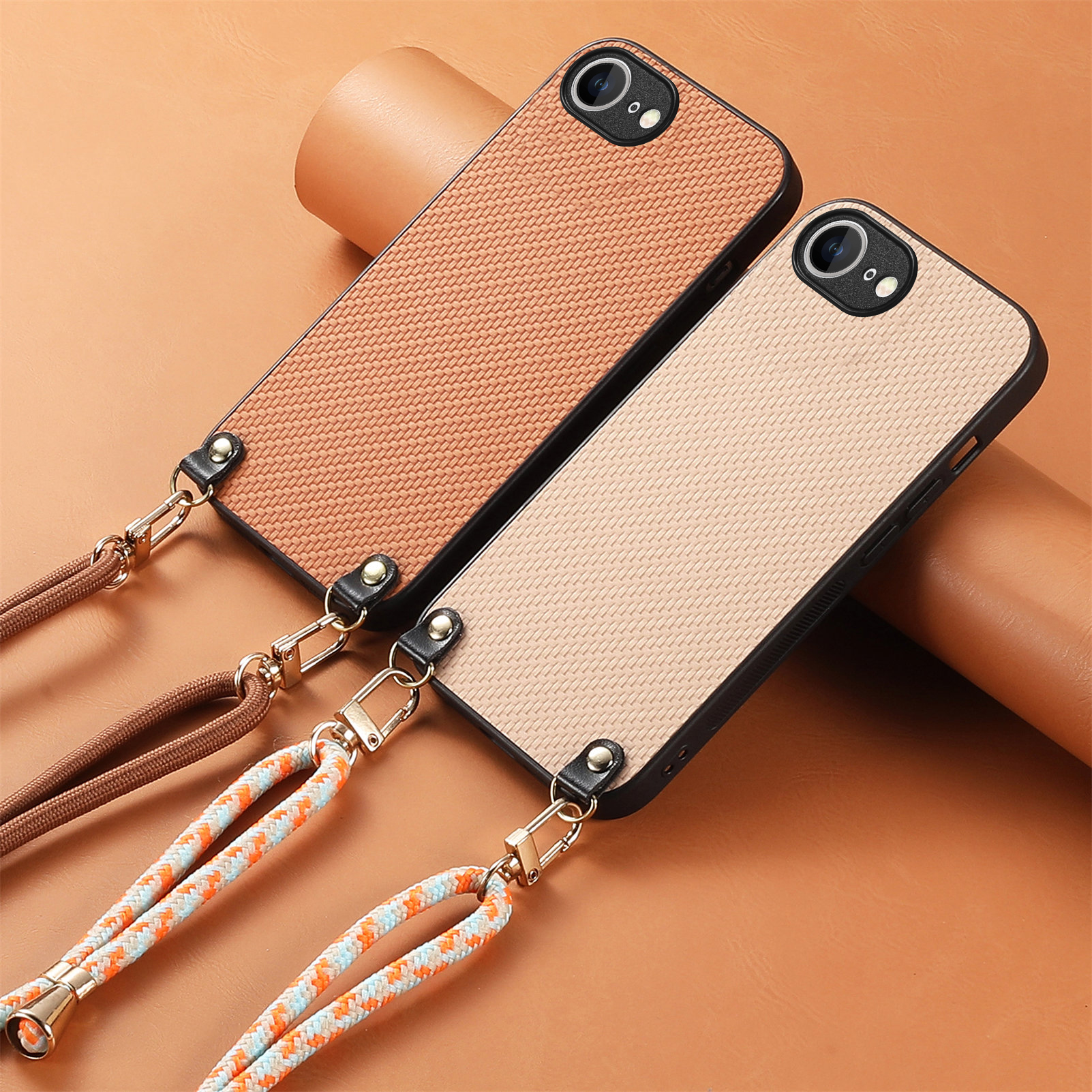Phone Cases That Fit Iphone 16E - Crossbody Long Lanyard Carbon Fibre Phone