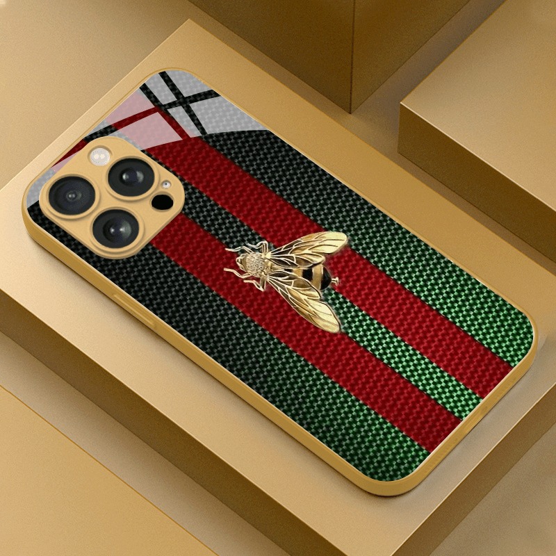 Phone Cases Dior - Red Green Striped Golden Bee Gold