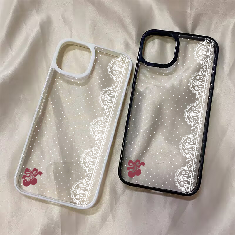 Cute Cherry Bow White Lace Pol - Phone Cases Xr Cute review and price